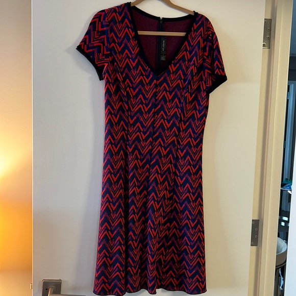 St. John Black Label Knit A-Line Chevron Dress V-Neck Wool Blend 8 - Picture 3 of 13